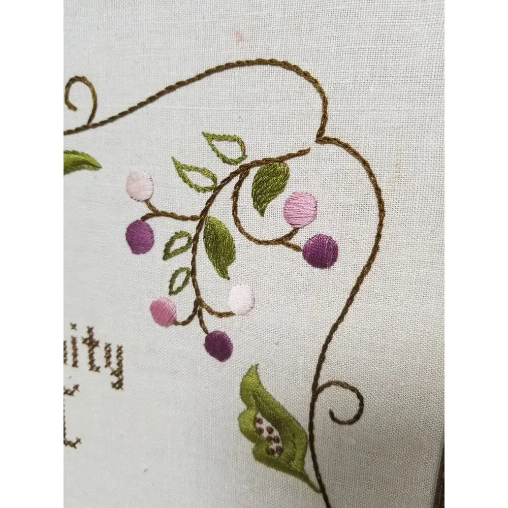Vintage 18x20 Framed Handmade God Grant Serenity Cross Stitch Embroidery Floral